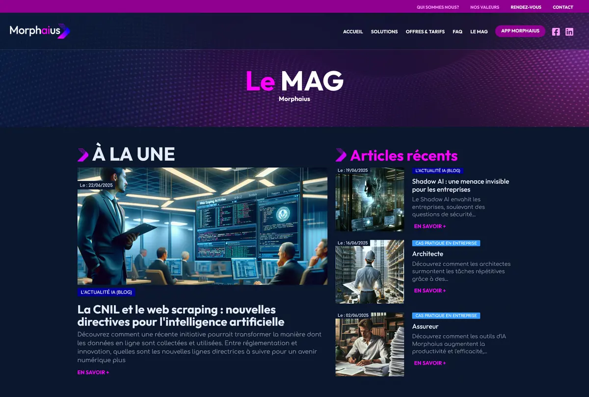 Morphaius lance son Magazine en ligne : un module sur mesure pour partager outils, actualités et tendances IA Morphaius lance son Magazine en ligne : un module sur mesure pour partager outils, actualités et tendances IA