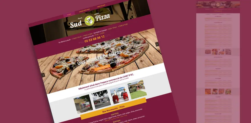 Sud Pizza : Création du site internet de présentation de pizzas à emporter sur Le Passage d'Agen Sud Pizza : Création du site internet de présentation de pizzas à emporter sur Le Passage d'Agen